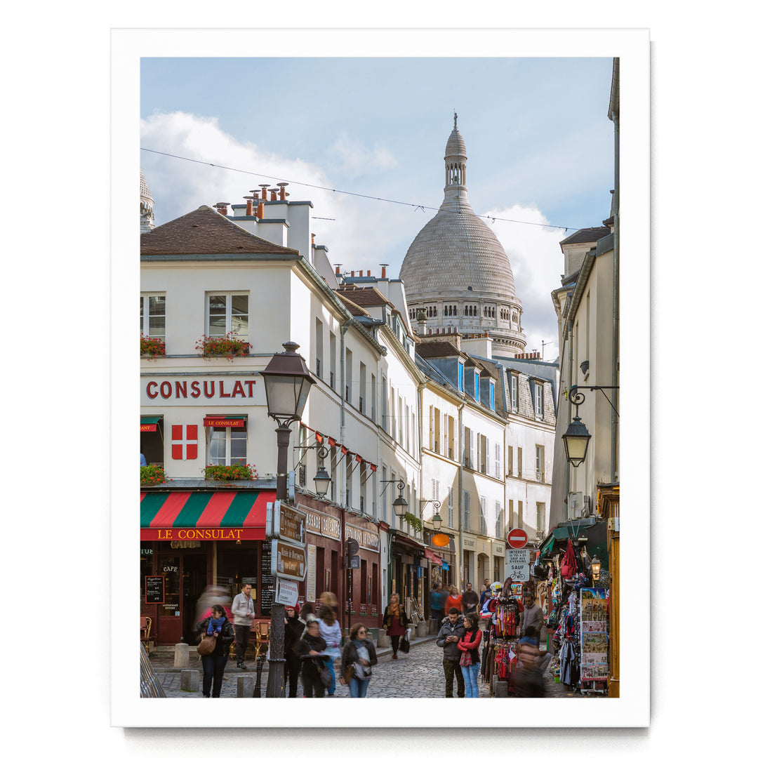 Walking in Montmartre, Paris, France – fine art print in a white frame, no mat