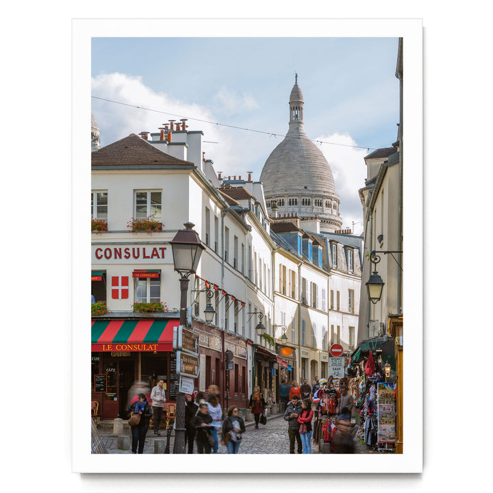 Walking in Montmartre, Paris, France – fine art print in a white frame, no mat