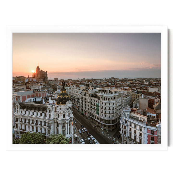 Sunset over Madrid, Spain – fine art print in a white frame, no mat