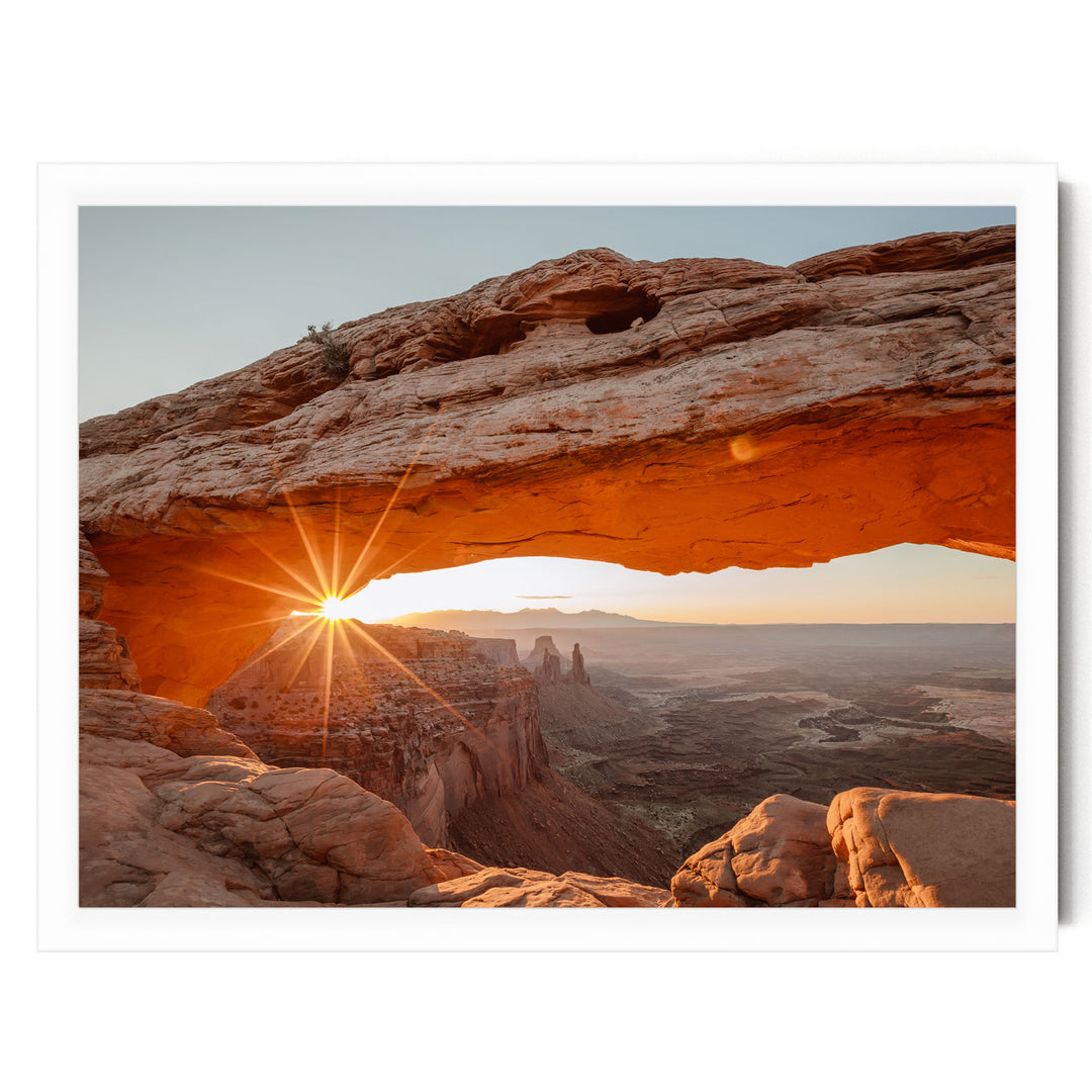 First Light on Mesa Arch, Canyonlands, Utah – fine art print in a white frame, no mat