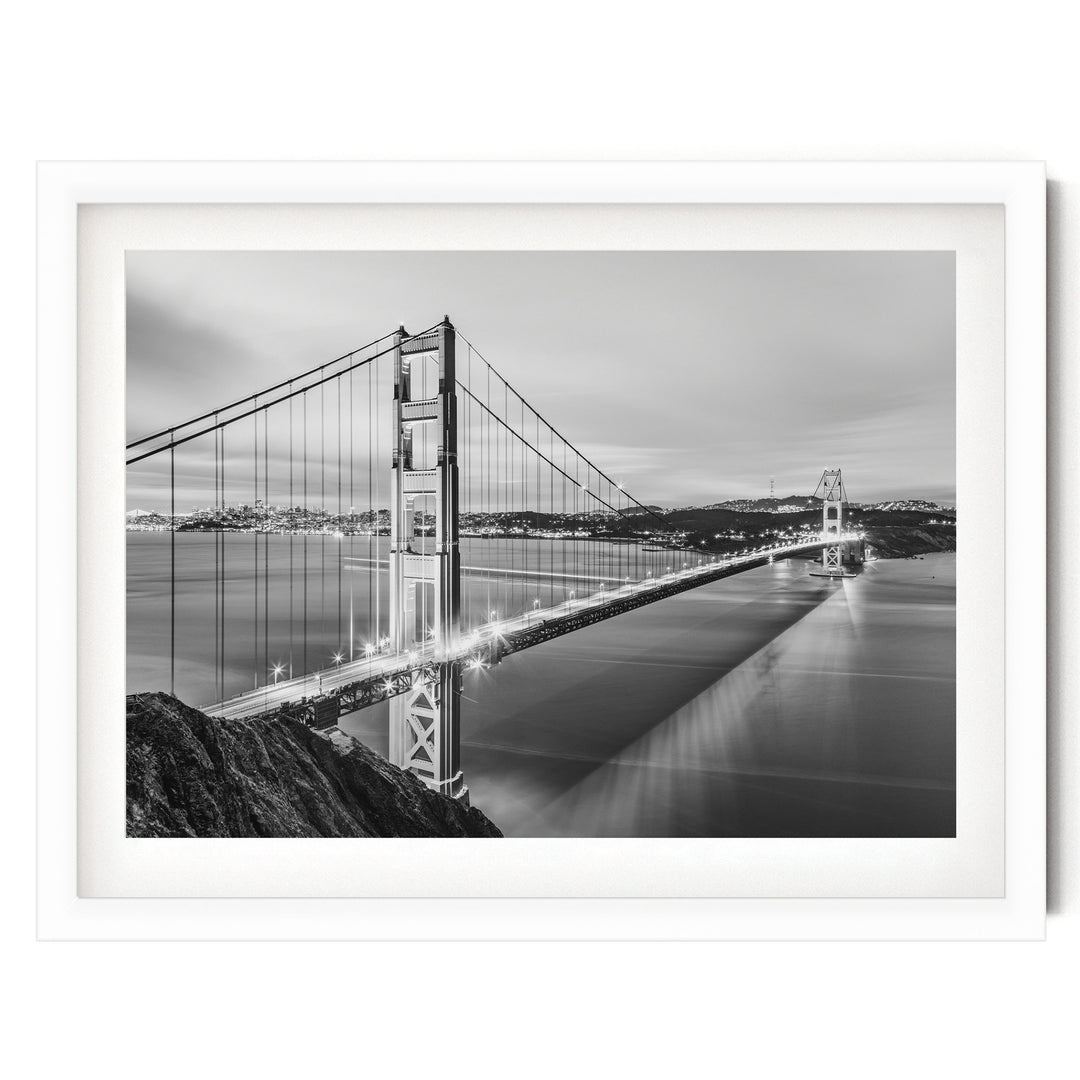 Dawn at the Golden Gate I, San Francisco, California – fine art print in a white frame with white mat