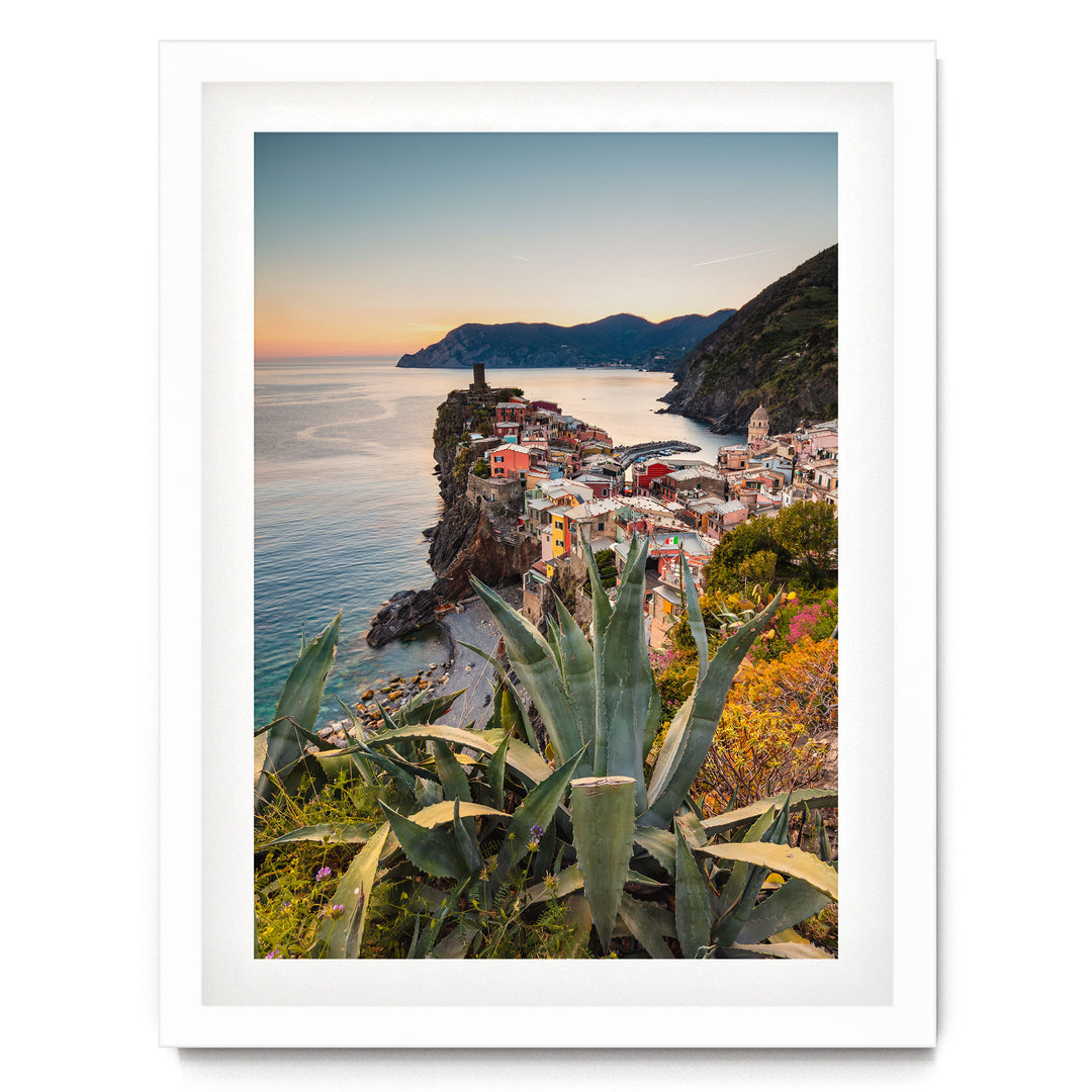 Corniglia, Cinque Terre, Italy – fine art print in a white frame with white mat