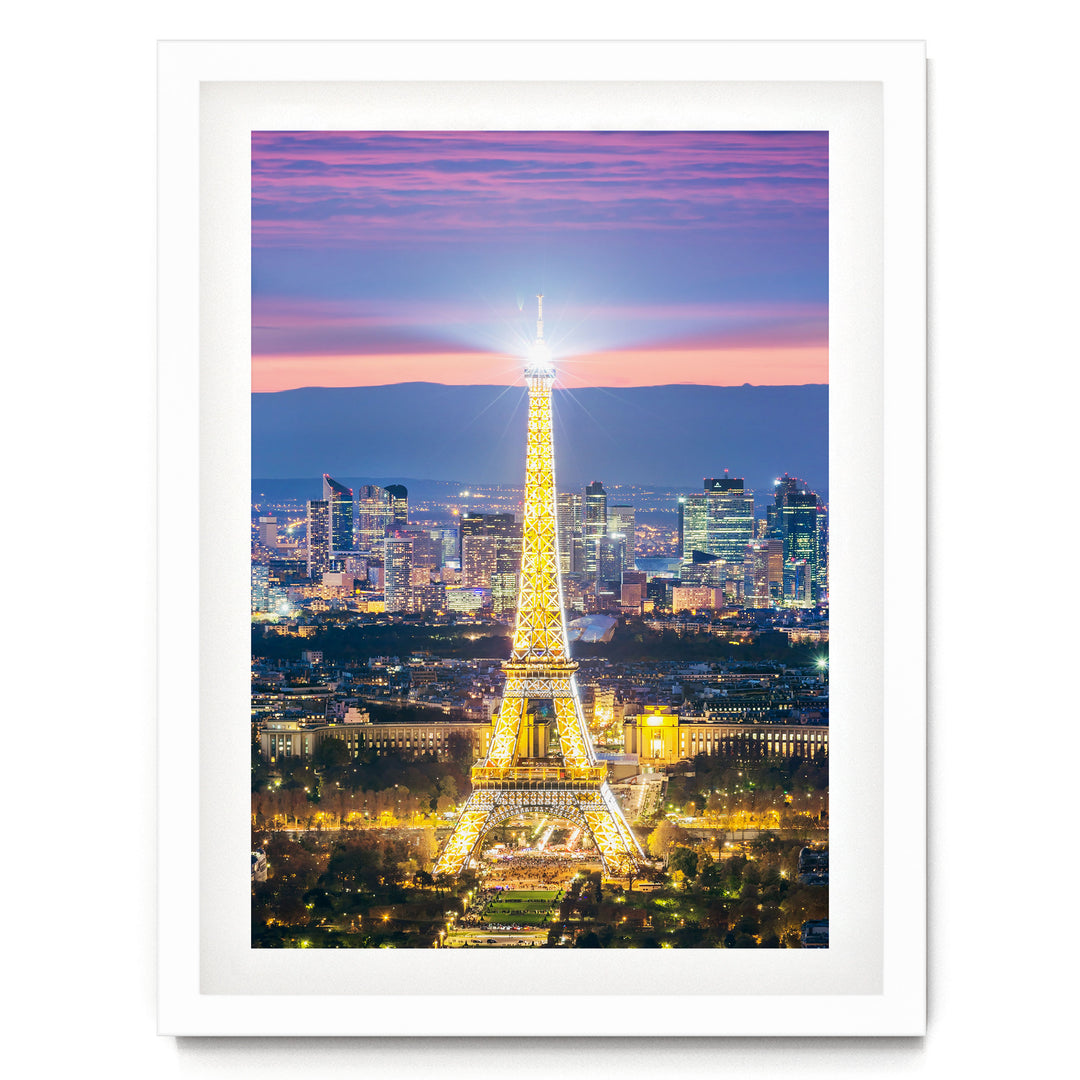 Night in Paris II, France – fine art print in a white frame with white mat