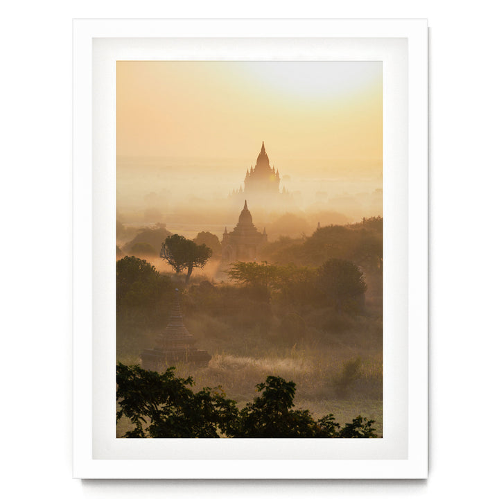 Bagan Pagodas II, Myanmar – fine art print in a white frame with white mat