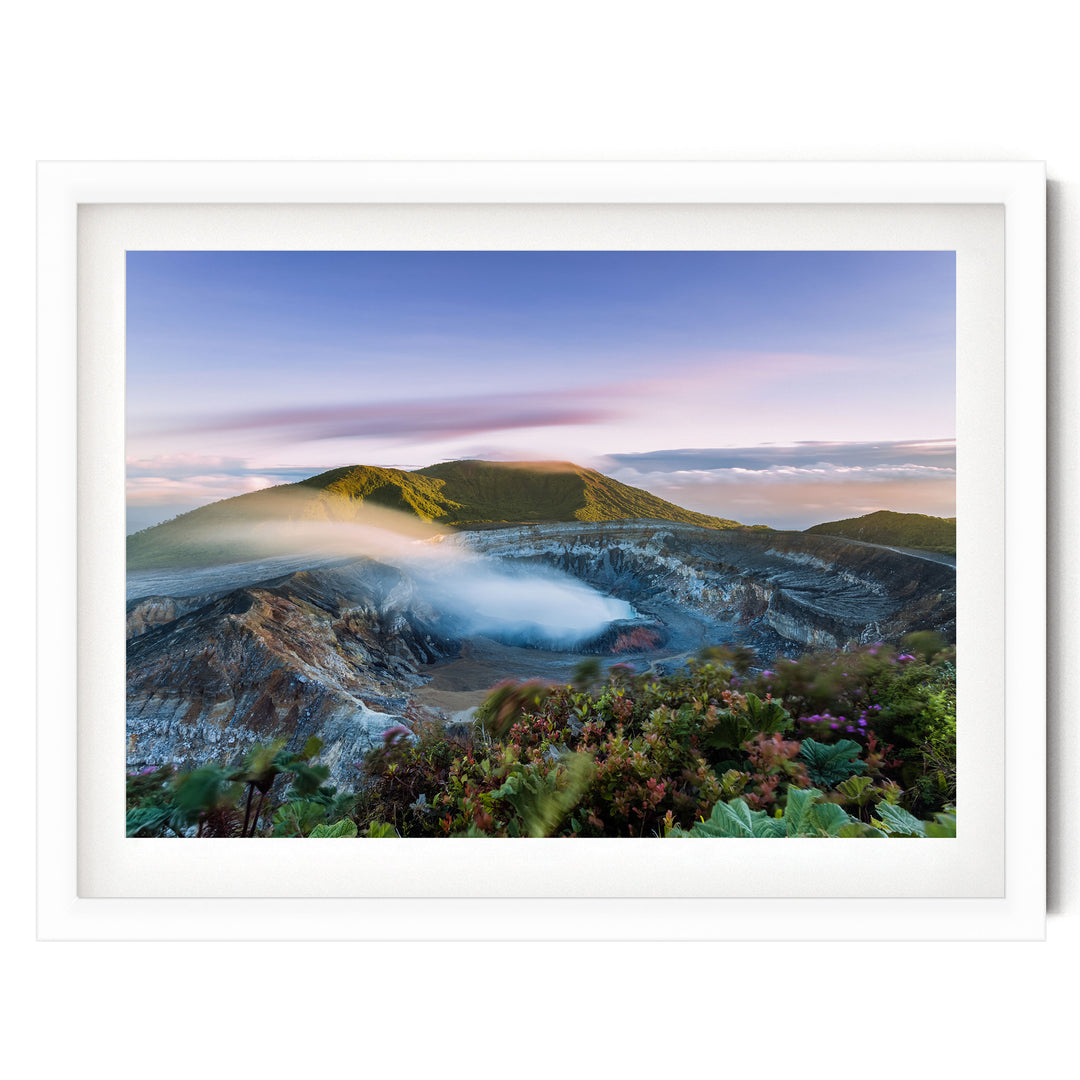 Poás Volcano, Costa Rica – fine art print in a white frame with white mat