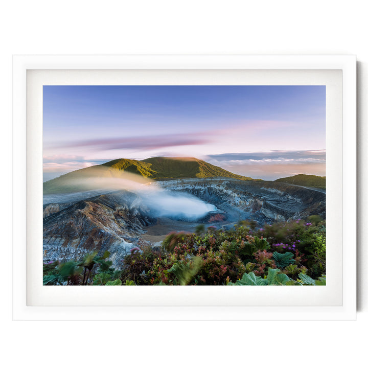 Poás Volcano, Costa Rica – fine art print in a white frame with white mat