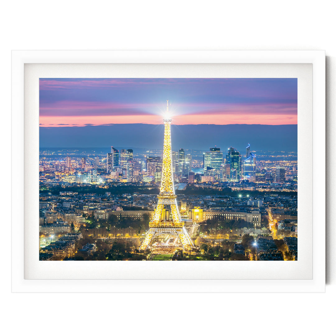 Night in Paris I, France – fine art print in a white frame with white mat