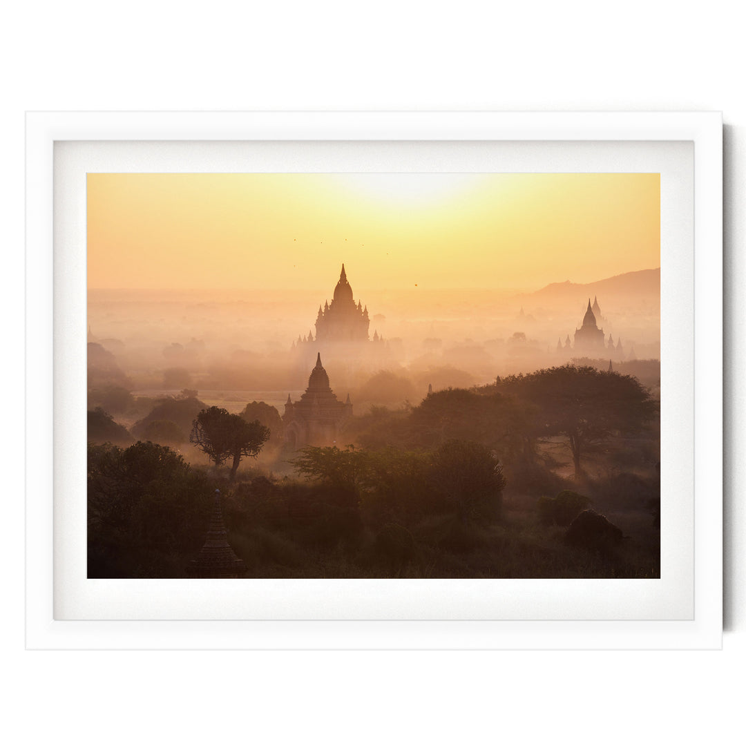 Bagan Pagodas I, Myanmar – fine art print in a white frame with white mat