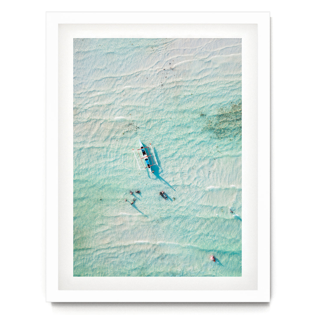 In the Turquoise Sea, Indian Ocean – fine art print in a white frame with white mat