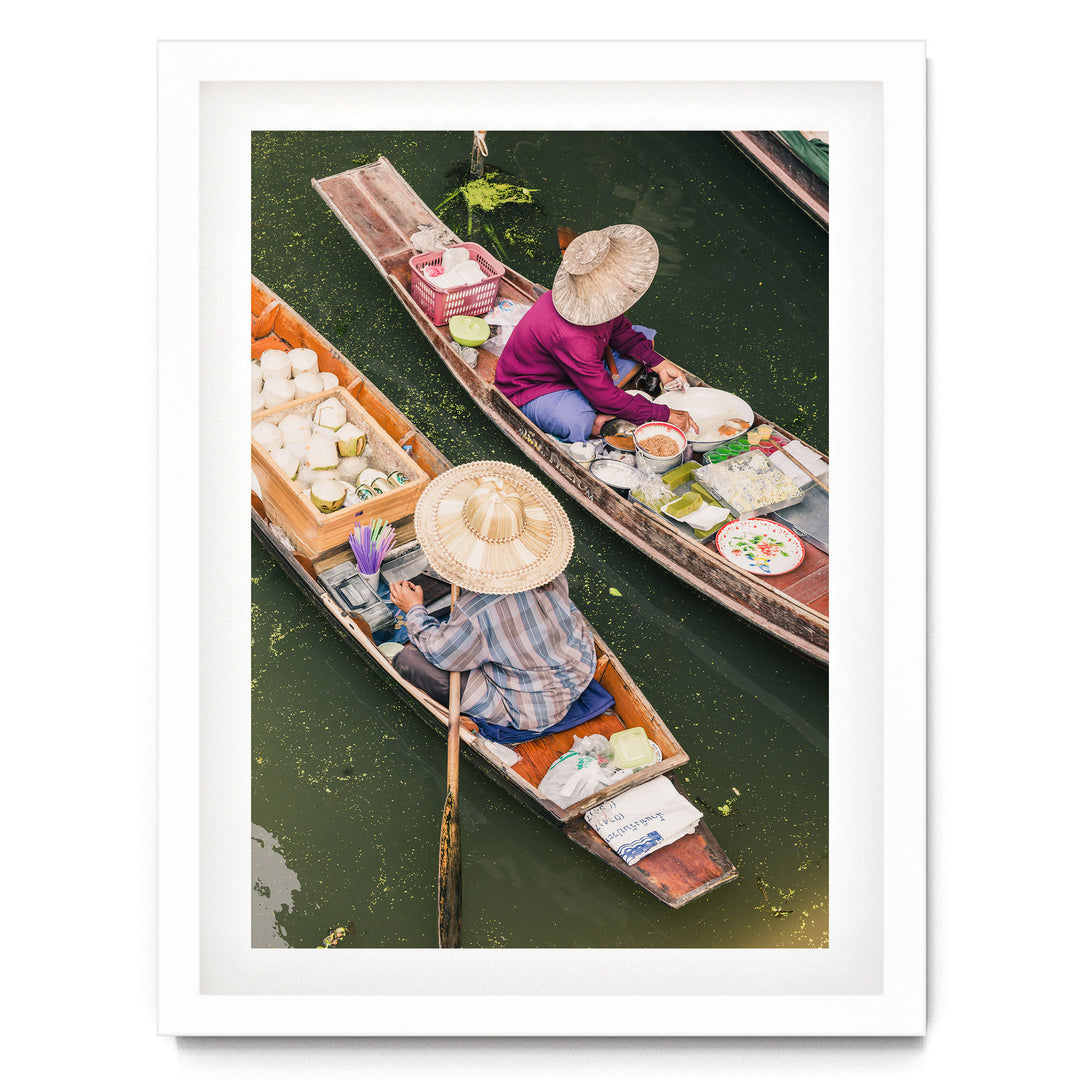 At the Floating Market, Bangkok I, Thailand – fine art print in a white frame with white mat