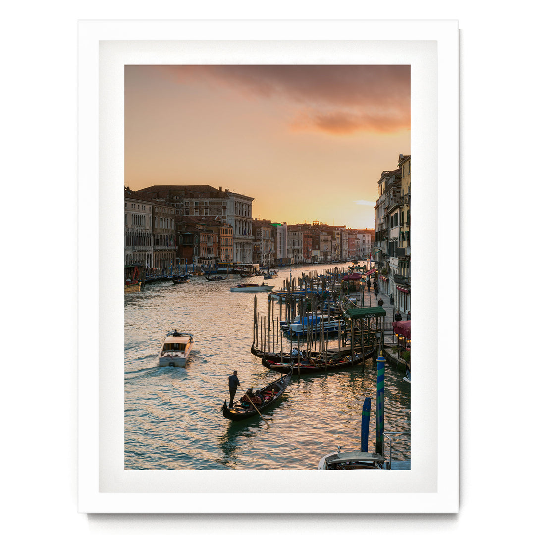 Grand Canal at Sunset, Venice, Italy – fine art print in a white frame with white mat