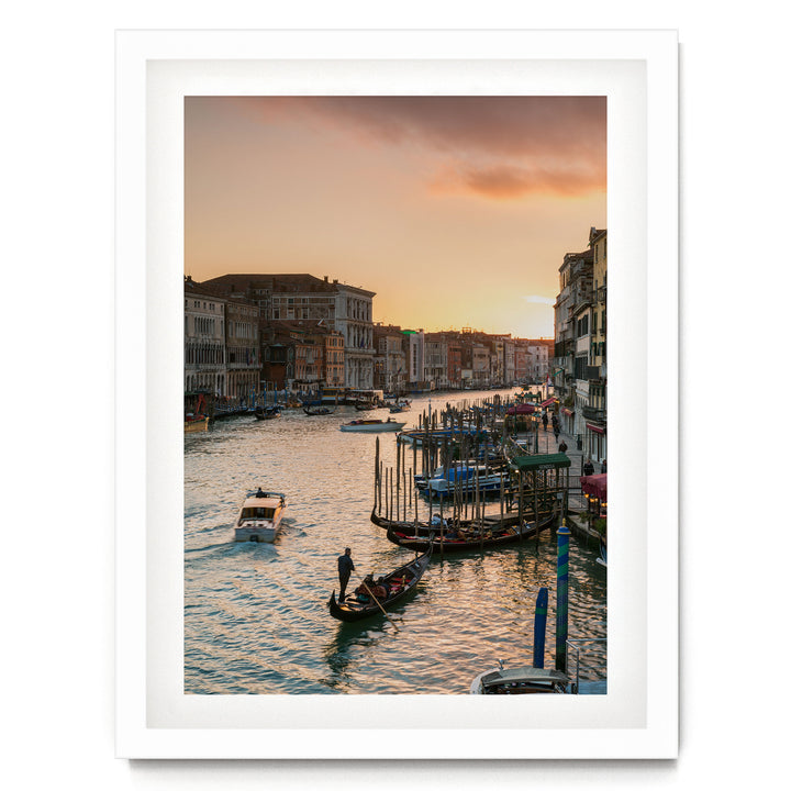 Grand Canal at Sunset, Venice, Italy – fine art print in a white frame with white mat