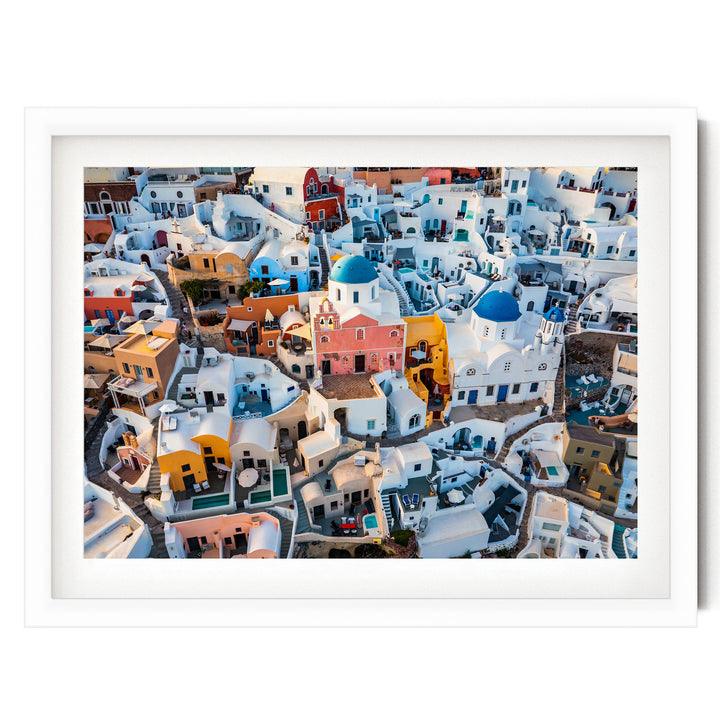 Santorini Colors, Oia, Greece – fine art print in a white frame with white mat