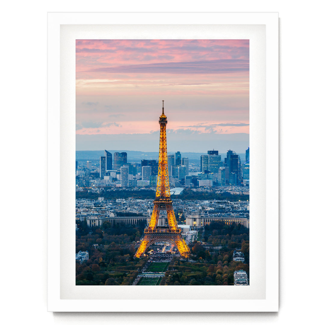 Eiffel Tower at Sunset, Paris, France – fine art print in a white frame with white mat