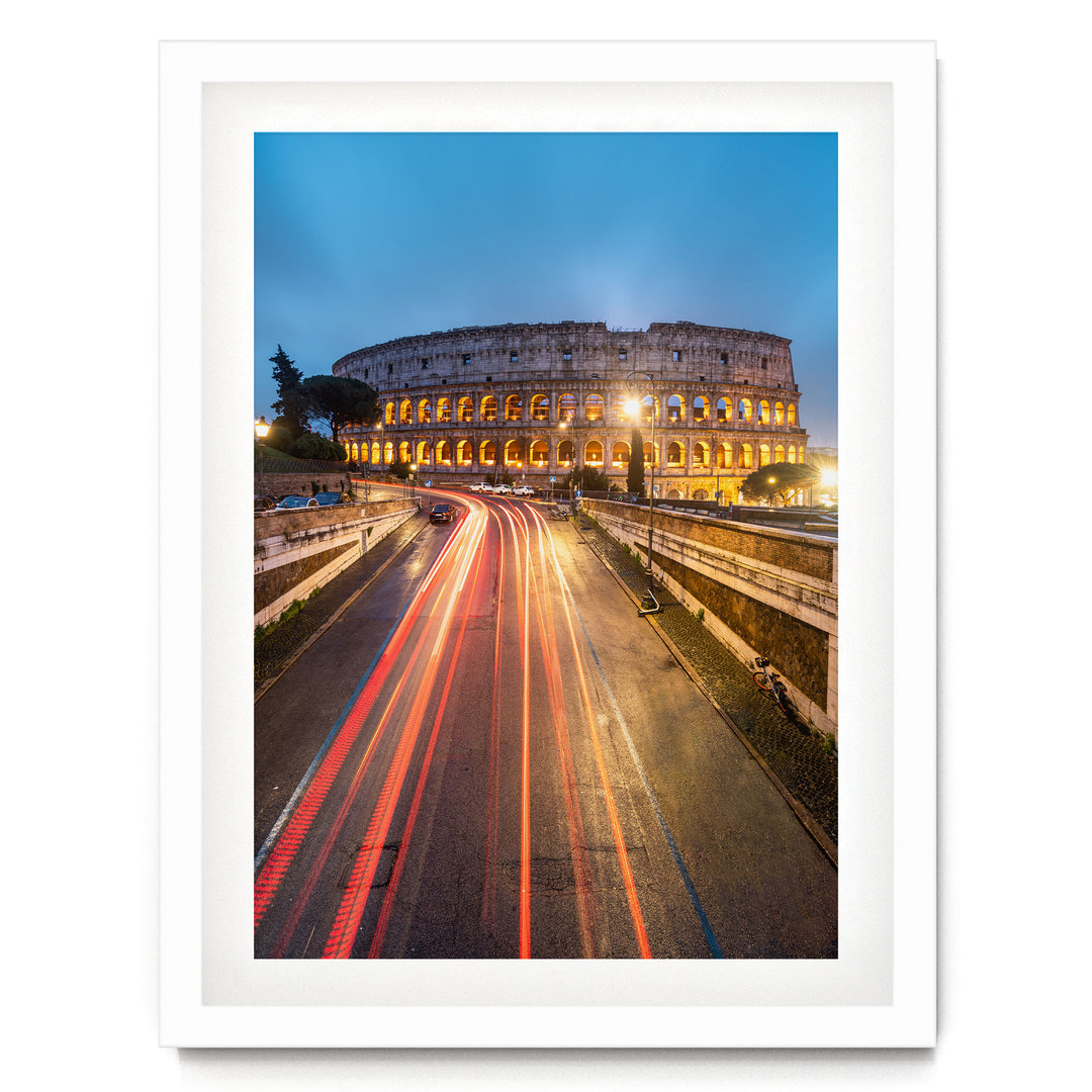 Night at the Colosseum, Rome, Italy – fine art print in a white frame with white mat
