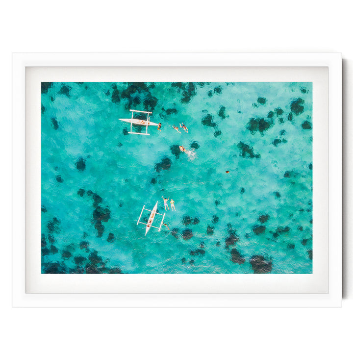 Snorkeling in the Sea, Maldives – fine art print in a white frame with white mat