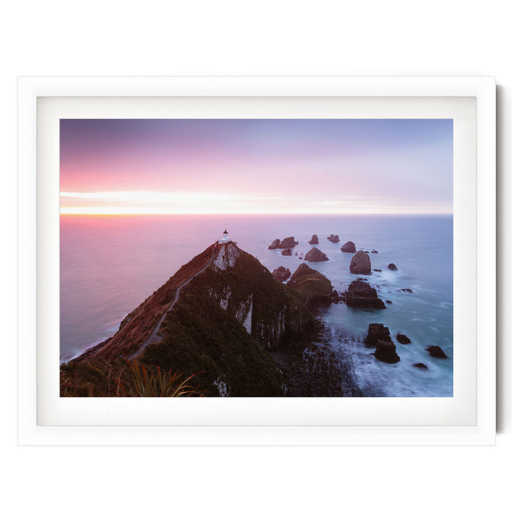 Nugget Point, New Zealand – fine art print in a white frame with white mat