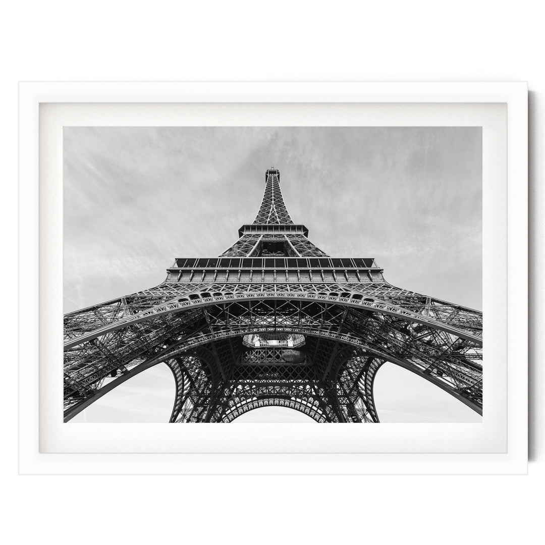 Under the Eiffel Tower, Paris, France – fine art print in a white frame with white mat