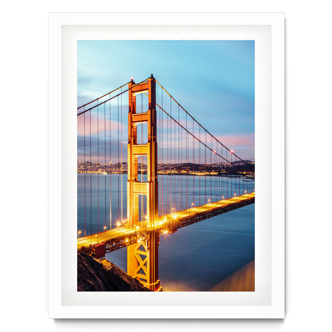 Dawn at the Golden Gate II, San Francisco, California – fine art print in a white frame with white mat