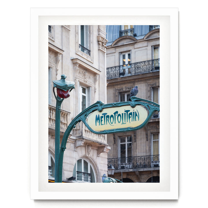Metro Sign, Paris II, France – fine art print in a white frame with white mat