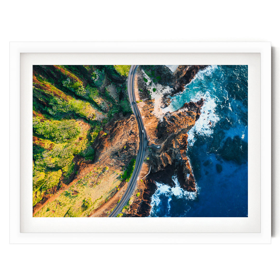 Hawaii Highway II, Oahu, Hawaii – fine art print in a white frame with white mat