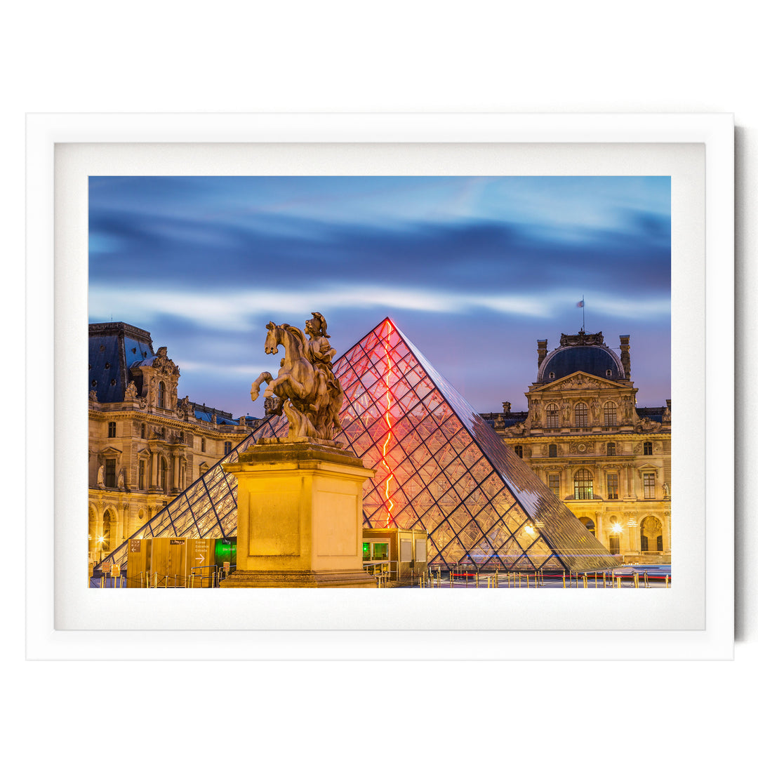The Louvre at Night, Paris, France – fine art print in a white frame with white mat
