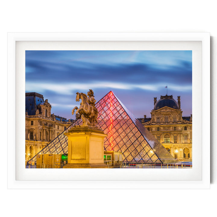 The Louvre at Night, Paris, France – fine art print in a white frame with white mat