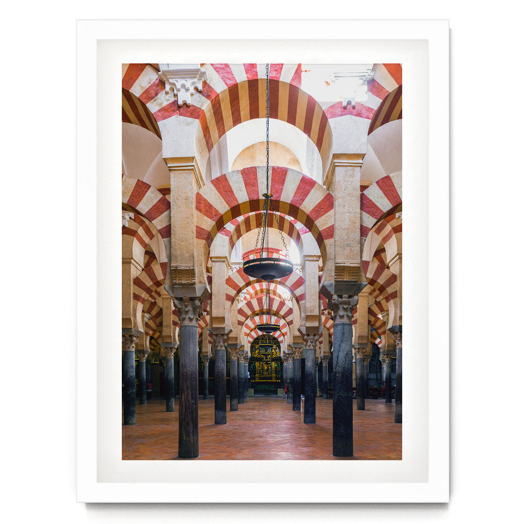 Moorish Arches I, Mezquita, Córdoba, Spain – fine art print in a white frame with white mat