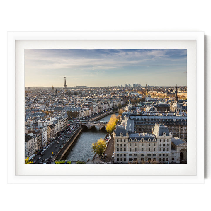 A View over Paris, France – fine art print in a white frame with white mat