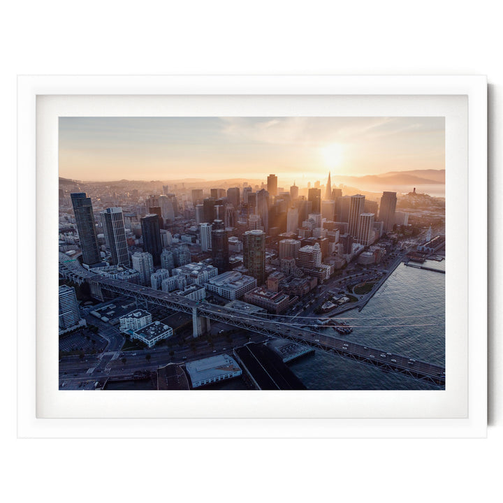 Last Light over San Francisco, California – fine art print in a white frame with white mat