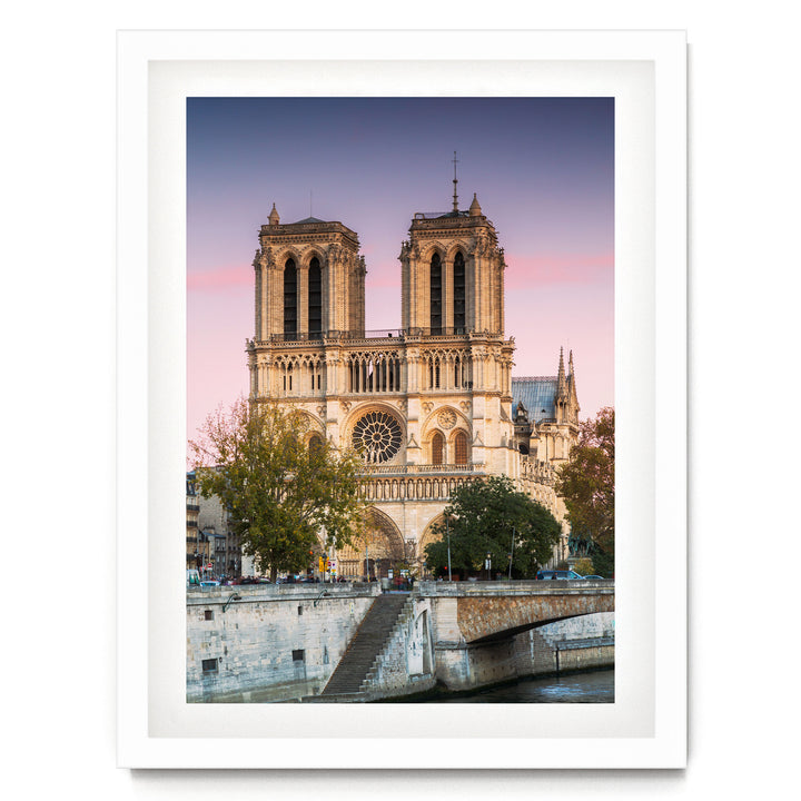 Sunset over Notre-Dame, Paris, France – fine art print in a white frame with white mat