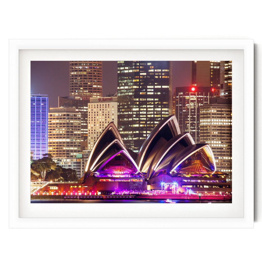 Night at the Opera House, Sydney, Australia – fine art print in a white frame with white mat