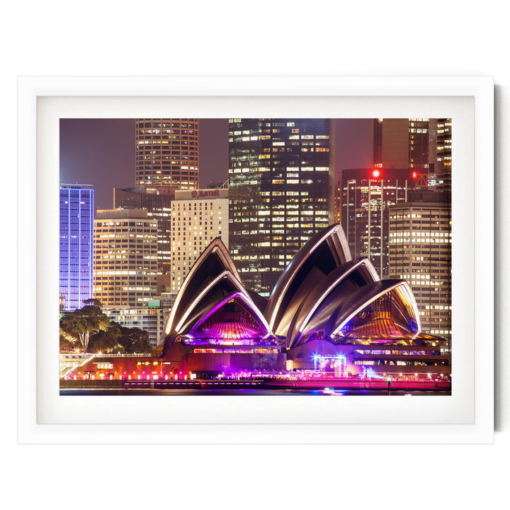 Night at the Opera House, Sydney, Australia – fine art print in a white frame with white mat