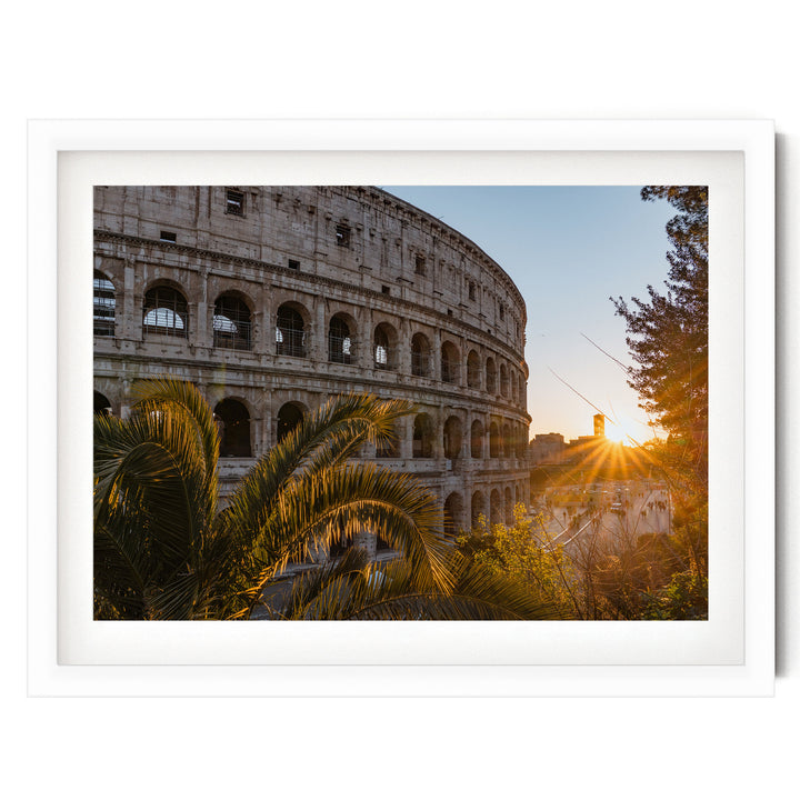 Colosseum at Sunset I, Rome, Italy – fine art print in a white frame with white mat