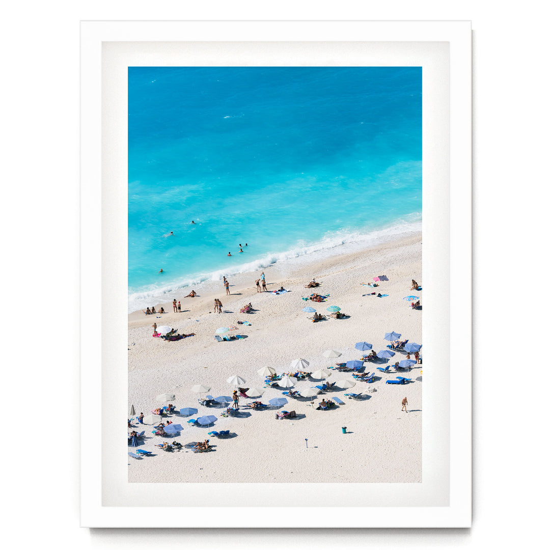 Beach Aerial, Greece II – fine art print in a white frame with white mat