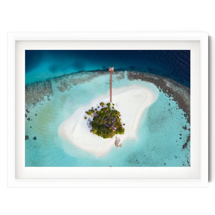 Desert Island, Maldives – fine art print in a white frame with white mat