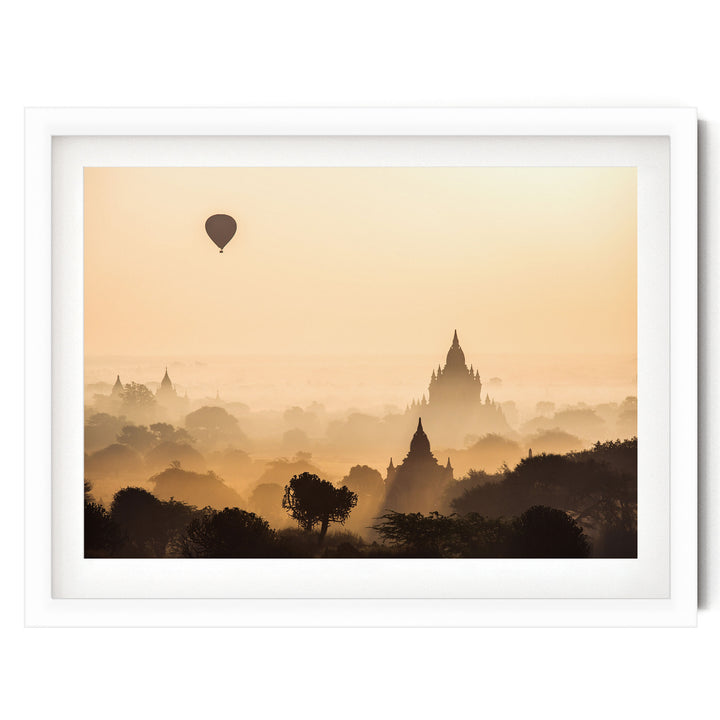 Sunrise in Bagan, Myanmar I – fine art print in a white frame with white mat