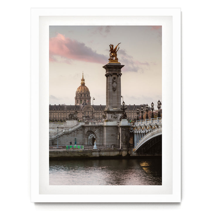 Sunrise on the River, Paris, France – fine art print in a white frame with white mat