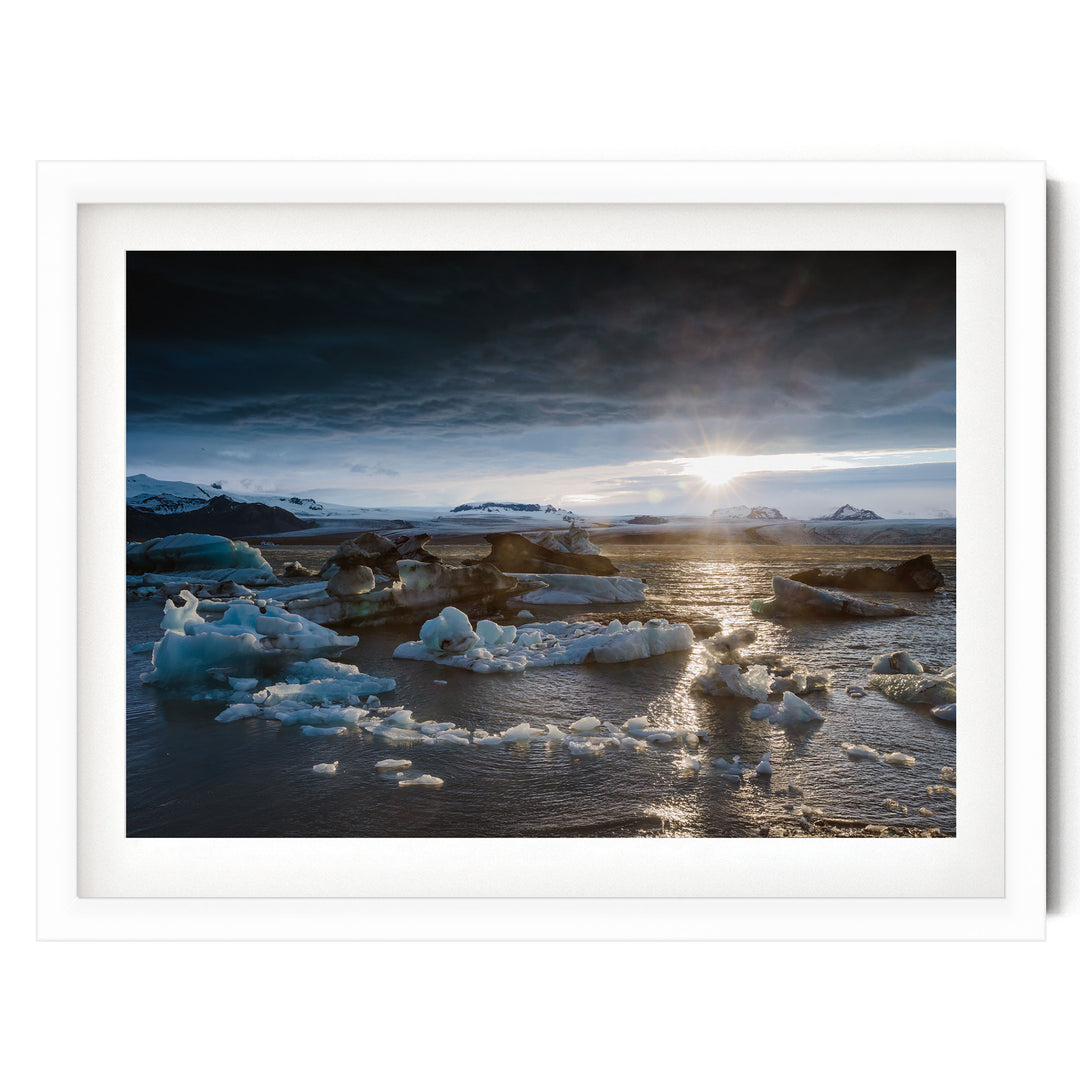 Midnight Sun, Iceland – fine art print in a white frame with white mat