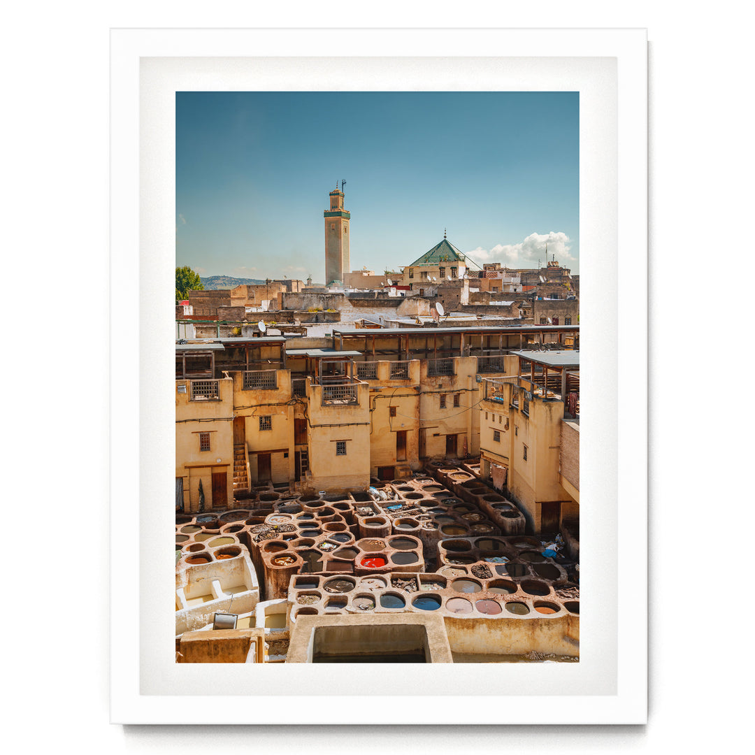 The Tannery, Fes, Morocco – fine art print in a white frame with white mat