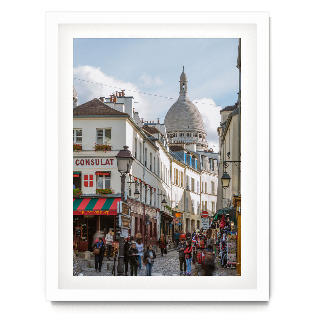 Walking in Montmartre, Paris, France – fine art print in a white frame with white mat