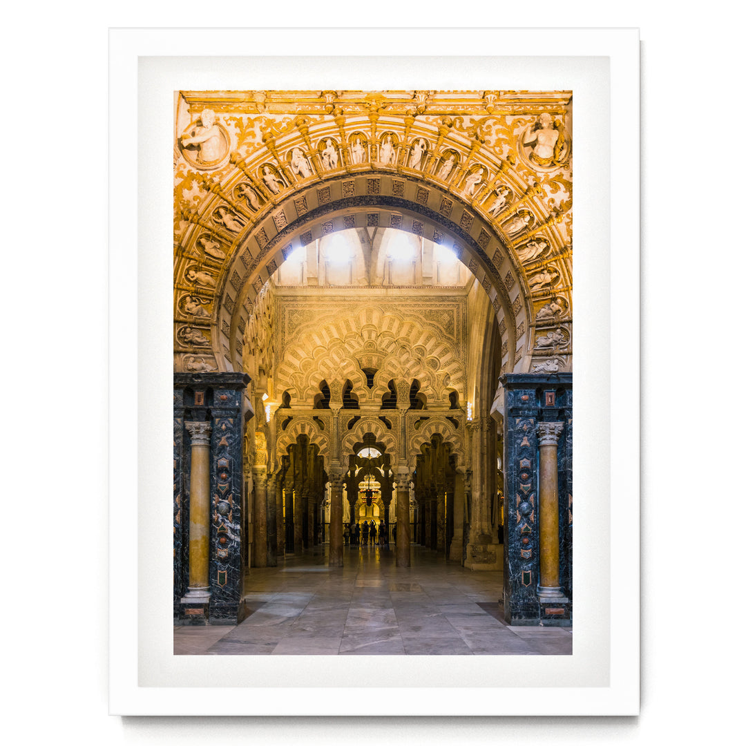 Moorish Arches III, Mezquita, Córdoba, Spain – fine art print in a white frame with white mat