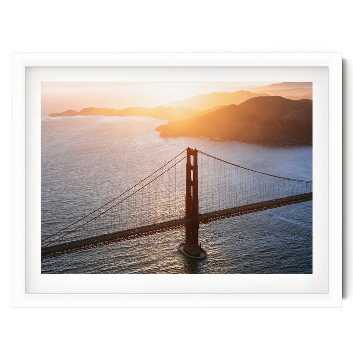 Sunset over the Bay, San Francisco, California – fine art print in a white frame with white mat
