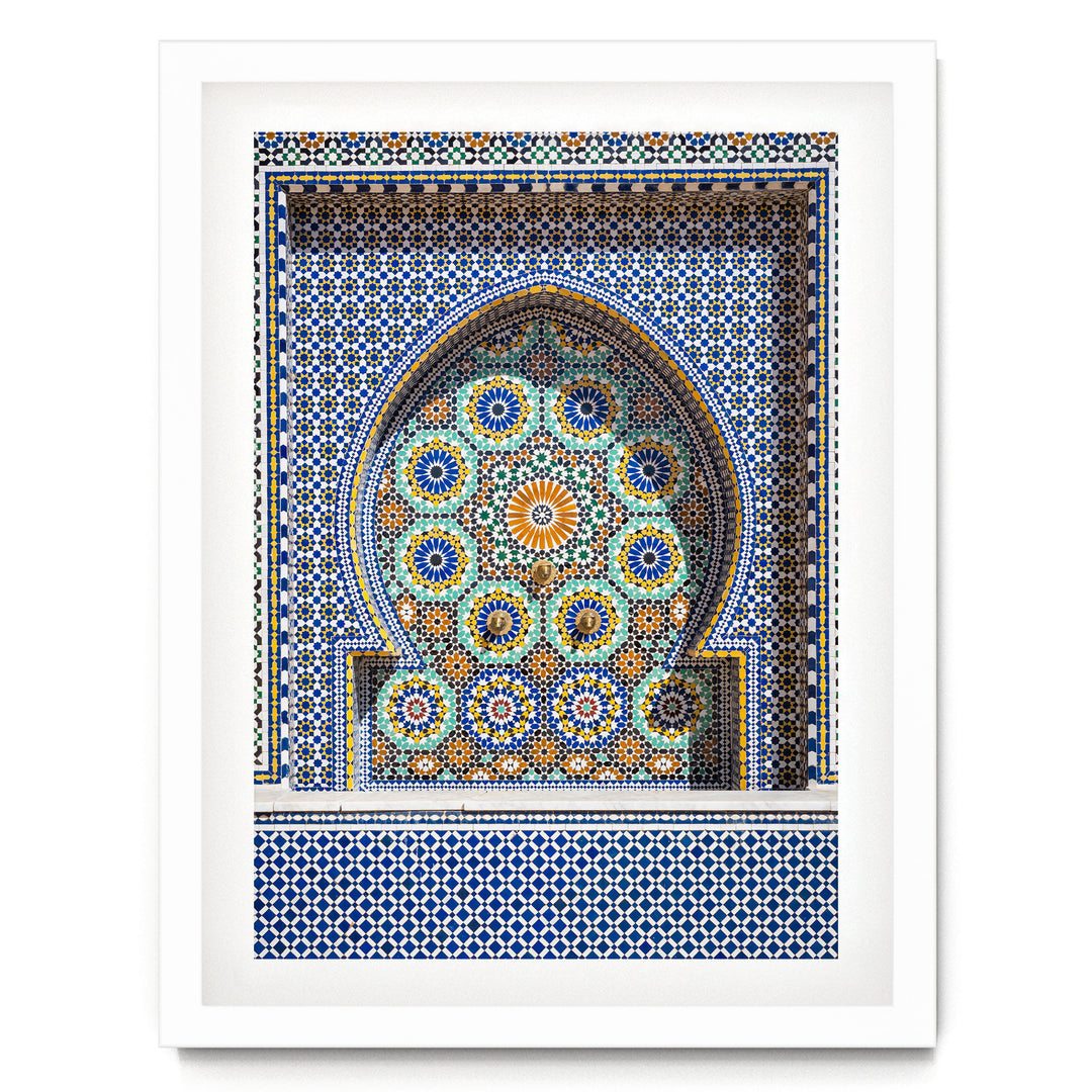 Mosaic Fountain, Meknes, Morocco – fine art print in a white frame with white mat
