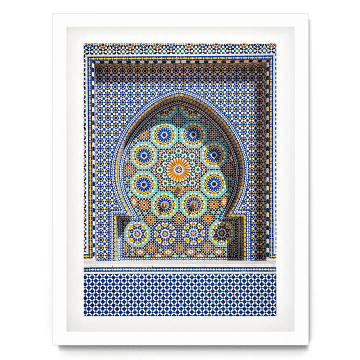 Mosaic Fountain, Meknes, Morocco – fine art print in a white frame with white mat