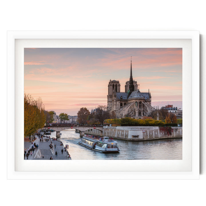 Notre-Dame at Sunset, Paris, France – fine art print in a white frame with white mat