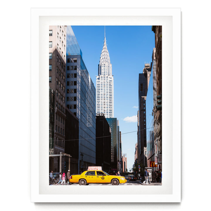 Yellow Cab, New York City – fine art print in a white frame with white mat