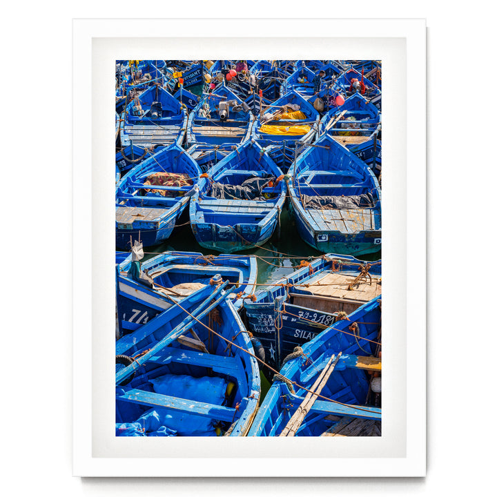 Fishing Boats, Essaouira, Morocco – fine art print in a white frame with white mat