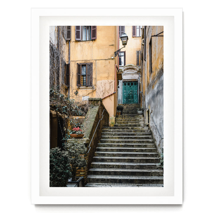Alleys of Rome I, Italy – fine art print in a white frame with white mat