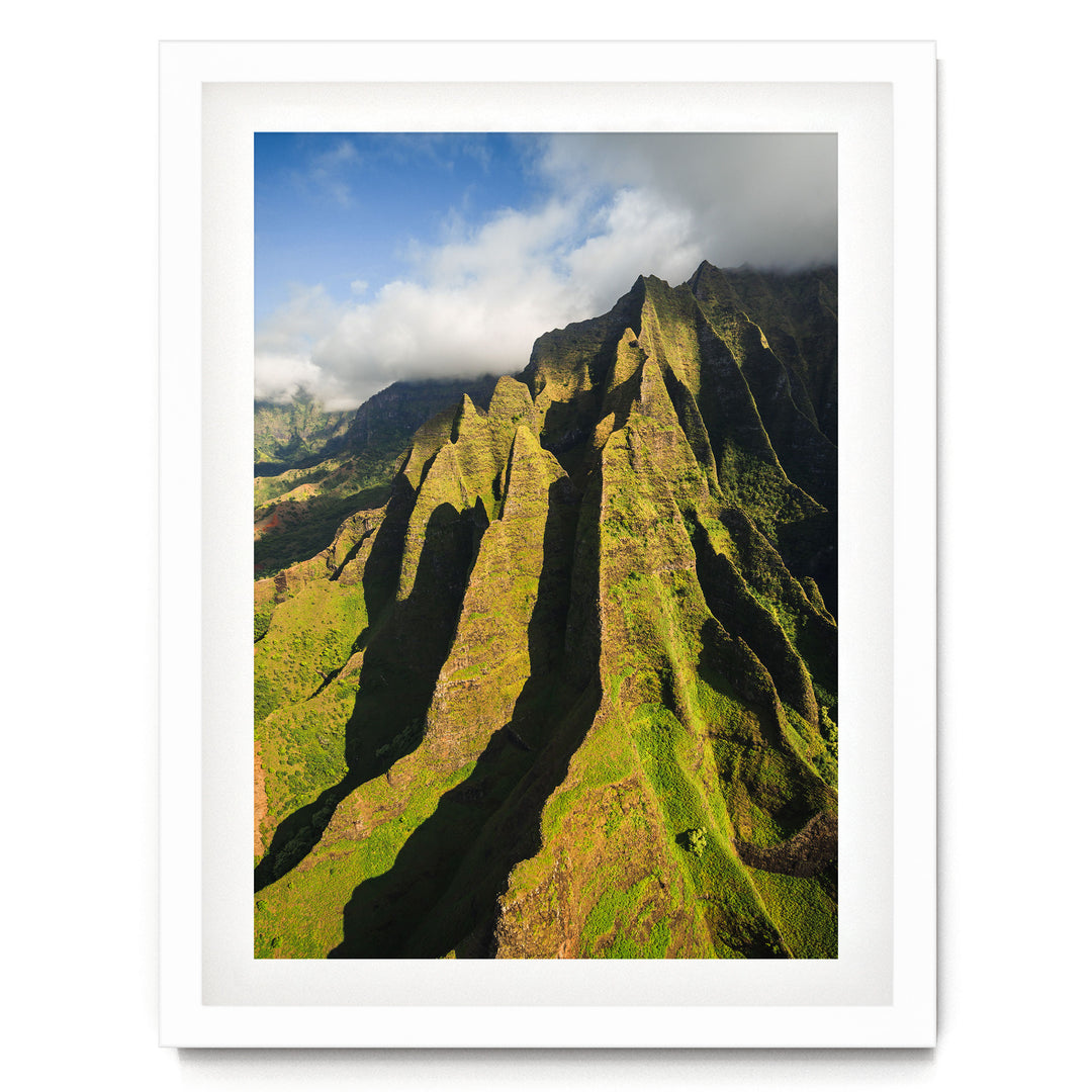 Kauai Cliffs IV, Na Pali Coast, Hawaii – fine art print in a white frame with white mat